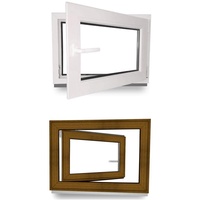 Kellerfenster - Kunststofffenster - Fenster - 3 fach Verglasung - innen Weiß/außen Golden Oak - BxH: 850 mm x 600 mm - DIN Rechts