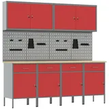 vidaXL 10-teiliges Werkstattschrank-Set und Lochplatten-Set Rot MDF und Metall