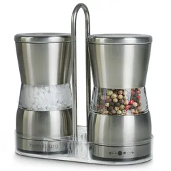 homeburg Salz und Pfeffermühle 2er Set manuell mit verstellbarem Keramikmahlwerk und Mühlenständer