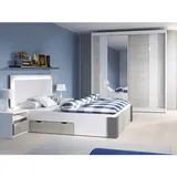 Fabryka Mebli Idźczak Schlafzimmer-Set Helios II 180 Bettgestell Kleiderschrank Nachttisch Innovatives Stilvoller Allrounder Modern (Weiß/Kathult+Grau)