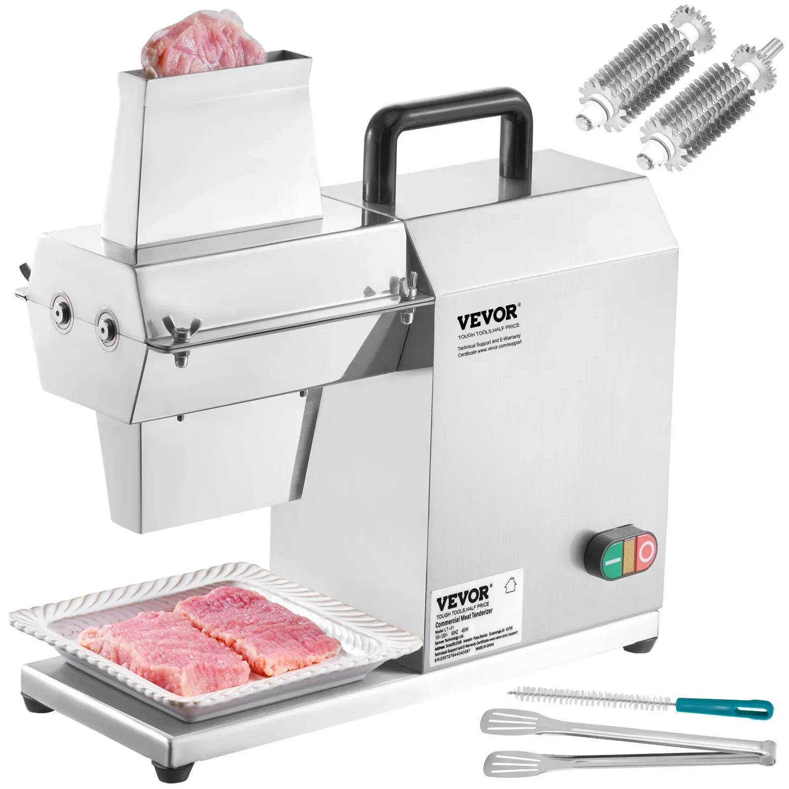 VEVOR Elektrischer Fleischklopfer Fleischzartmacher 450 W mit 54 Edelstahlklingen, Professionelles Fleischklopferwerkzeug  415x170x420 mm Atomatischer Schweinefleisch-Rindersteakklopfer Küchenhelfer