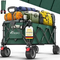 TRESKO Bollerwagen faltbar 215L mit Bremse Handwagen klappbar 150kg inkl. Vollgummireifen rot