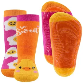 Ewers 2er-Pack Stoppersocken mit Motiv Küken & Ei, Socken mit Antirutschsohle für Mädchen, Anti-Rutsch-Socken mit Gummisohle, MADE IN GERMANY, 2 Paar rutschfeste Kindersocken, Größe 21-22