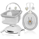 lionelo Babywippe Bella SET 2in1, 360 Grad, Elektrisch drehbar, für Babys bis zu 9 kg, Rückenverstellung - Grau - Grau