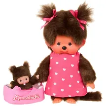 Sekiguchi Monchhichi Plüschfigur Girl mit Cot und Bebichhichi 20cm