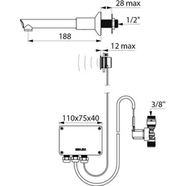 Delabie Elektron. Wandventil mit 1 Einmalauslauf BIOCLIP,Paneel-Mont.