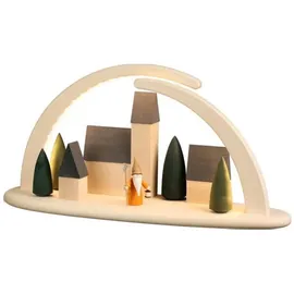 Seiffener Volkskunst LED Schwibbogen Stadt mit Nachtwächterwichtel 42 x 21 cm