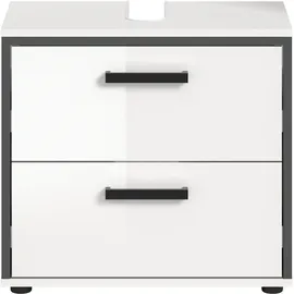 WELLTIME Waschbeckenunterschrank KAJO 2 Schubladen 60 x 55 x 37 cm Weiß Hochglanz/Schwarz