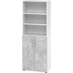 bümö Aktenregal & Schrank abschließbar, Büroschrank Regal Kombination Holz 80cm breit in Weiß/Beton - abschließbarer Schrank für's Büro &