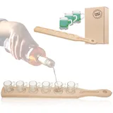 Smart-Planet Schnapslatte aus Holz Latte inkl 6 Gläser Schnapsgläser Holztablett aus Buche mit Henkel Schnapslatte mit Mini Bierkrug - Serviertablett für Schnaps und Likör - Party Hit für Silvester
