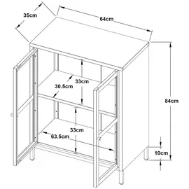 [en.casa] Sideboard Säkylä Stahl mit Glas Türen 64x35x84 cm Schwarz