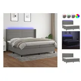 vidaXL Boxspringbett mit Matratze & LED Dunkelgrau 200x200 cm Stoff