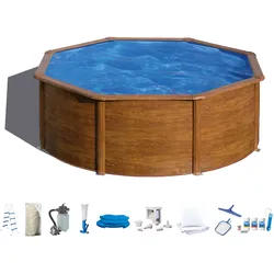 Rundpool MY POOL BWT, braun, H:132cm Ø:460cm, Schwimmbecken, in moderner Holzoptik, verschiedene Größen