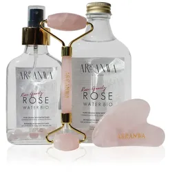 ARI ANWA Skincare Rosenquarz Glow | Beauty Tools & Rosenwasser Set 300 ml 