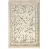 Teppich Boss - Orientalischer Samt-Teppich mit Fransen Antik Flowers Creme Beige, Größe:160x230 cm