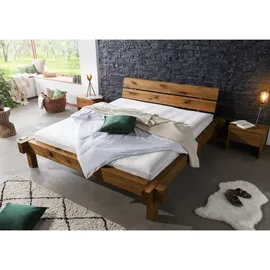 MASSIVMOEBEL24.DE Balkenbett Zerreiche 160x200 tabacco geölt Jangali 321