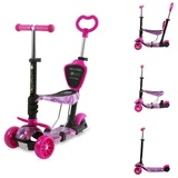 Lorelli Kinderroller Draxter Plus 3 in 1 Schiebestange, Sitz, Vorderräder LED pink