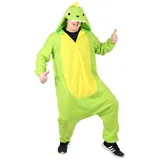 Foxxeo Dinosaurier Kostüm für Erwachsene Damen Dino Herren Overall weit grün gelb Pyjama Jumpsuit Tierkostüm Fasching Karneval Party Damenkostüm Herrenkostüm Männer Größe L