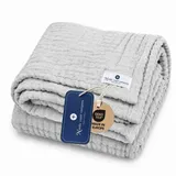 nordic coast company Babydecke Musselin [80 x 80 cm] – Puckdecke aus 100% Baumwolle, 4-lagig, Spucktuch, Stilltuch & Krabbeldecke für Neugeborene(Grau)