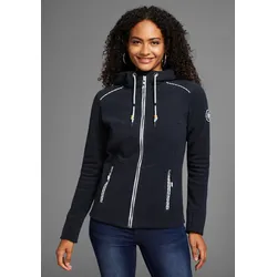 Fleecejacke KANGAROOS, Damen, Gr. 52/54, blau (navy), Fleece, Obermaterial: 100% Polyester, casual, bequem hüftbedeckend, Langarm, Jacken, aus Polyester, figurbetonte Passform, mit Kapuze und Kordelzug
