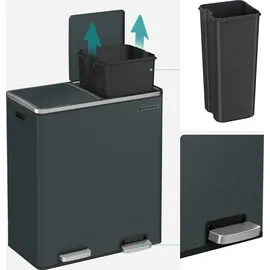 Songmics Mülleimer 2 x 30 Liter, 2 Fächer, Mülltrennsystem, Treteimer, Abfalleimer Küche, 15