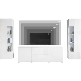 INOSIGN Wohnwand "KENIA", grau (matera anthrazit, matera anthrazit, weiß hochglanz), B:270cm H:161cm T:34cm, Holzwerkstoff, Kastenmöbel-Sets, Wohnwand, Vitrinen mit Eckverglasung, hängend und stehend montierbar, Topseller