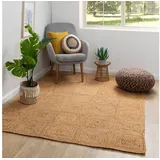 Steffensmeier Jute Teppich Goa | Rechteckig | Wohnzimmer, Flur, Eingangsbereich, Naturfaser, hangeflochten, Quadrate, Größe: 200x240 cm