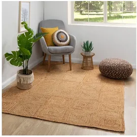 Steffensmeier Jute Teppich Goa | Rechteckig | Wohnzimmer, Flur, Eingangsbereich, Naturfaser, hangeflochten, Quadrate, Größe: 200x240 cm
