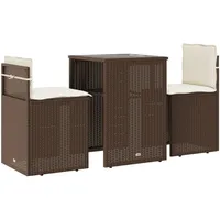 vidaXL 3-tlg. Bistro-Set mit Kissen Braun Poly Rattan