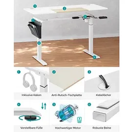 Songmics elektrisch höhenverstellbarer Schreibtisch weiß rechteckig, C-Fuß-Gestell weiß 140,0 x 60,0 cm