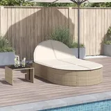 vidaXL Doppel-Sonnenliege mit Auflagen Beige Poly Rattan