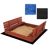 SPRINGOS Premium Sandkasten Sandbox 140x140 cm Imprägniert Holz Sitzbänken