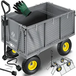 KESSER® Bollerwagen 550kg belastbar Gartenwagen Transportwagen Gartenkarre herausnehmbare Plane Gerätewagen Handwagen vielseitig einsetzbar inkl. Handschuhe