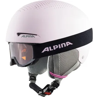 Alpina Zupo Set Piney - Hochwertiges, Sicheres & Robustes Set aus Skibrille & Skihelm Für Erwachsene, Light-Rose matt, 48-52 cm