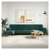 vidaXL Schlafsofa in L-Form Dunkelgrün 271x140x70 cm Samt