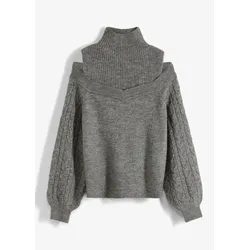 bonprix Grobstrick-Pullover schulterfrei, grau, 44/46 (L)