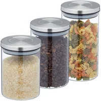 Relaxdays Vorratsgläser mit Edelstahldeckel, 3er Set, Vorratsdosen aus Glas,