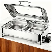 Chafing Dish Elektrisch 9L, Elektrische Speisewärmer Buffetwärmer mit Sichtbarem Glasdeckel, Kommerziell Wärmebehälter für Speisen Buffet und Partys, Einstellbarer Temperatur(30-85°C)(2)