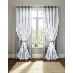Gardine HOME AFFAIRE "Blair" Gr. 3, grau (weiß, grau), B:140cm H:225cm, Polyester, Gardinen, Doppellagig mit transparentem Voile und Stofflage in Seidenoptik