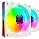 Mars Gaming MF-3DPROX2, Kit 2x PWM 120mm Lüfter, ARGB Triple Infinity Mirror 360° Beleuchtung, PWM-Steuerungssystem, FDB-Lager, PC-Lüfter mit voller ARGB-Kompatibilität, Weiß
