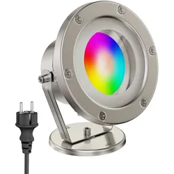 ledscom.de Gartenstrahler BULA für außen, Edelstahl + RGB Leuchtmittel warmweiß - kaltweiß (2900 - 6200)