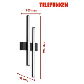 Telefunken Außenwandleuchte 2-flammig Kunststoff, Metall 47 x 15,5 x 4,2 cm inkl. IP44 spritzwassergeschützt schwarz