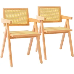 Oviala Business Set aus 2 Stühlen mit Armlehnen aus natürlichem Rattan und Massivholz