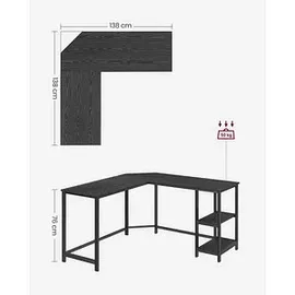 VASAGLE Schreibtisch schwarz L-Form, 8-Fuß-Gestell schwarz 88,0 / 138,0 x 49,0 cm