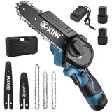 XERSEK Akku-Kettensäge 11-tlg Mini Einhandsäge mit 2 Akkus, 4"+6" Handsäge Schneidsäge 350W, Führungsschiene 10cm & 15cm, Leerlauf 3500 U/min, Tragbare Elektro Kettensäge Akku-Säge für Garten Holz Äste DIY-Projekt