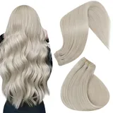 Hetto Blond Echthaar Tressen Extensions Remy Tressen Echthaar Extensions Naturlich Tressen Haarverlangerung Echthaar #60 Glatt Weiß Blond 80g 40 cm