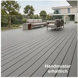 Woodstore24 Terrassendielen WoodoRhodos WPC Diele für Terrasse und Balkon mit Clipsystem, (Bodenbelag Komplettset mit Unterkonstruktion, Clip-Befestigung, 2,4m L x 12cm B x 2cm Stärke, in grau, anthrazit oder braun), Holzoptik, Klicksystem, Außenbereich, Gastronomie geeignet, wetterfest grau