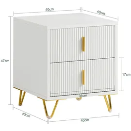 SoBuy Nachttisch mit 2 Schubladen Sofatisch Beistelltisch Weiß Holzwerkstoff, Metall, 40x47x40 cm,