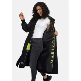 Marikoo Damen, Winterjacke "Tjadee", Langer Wickelmantel Taillierungsband, Kapuze über Knöpfe abnehmbar, Warme Jacke Frauen - N016 L, schwarz, - L