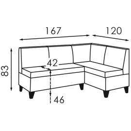 RODNIK Eckbank Look in grau, Sitzbank, Polsterbank mit Stauraum Truhenbank 167x120 cm kurzer Schenkel rechts)
